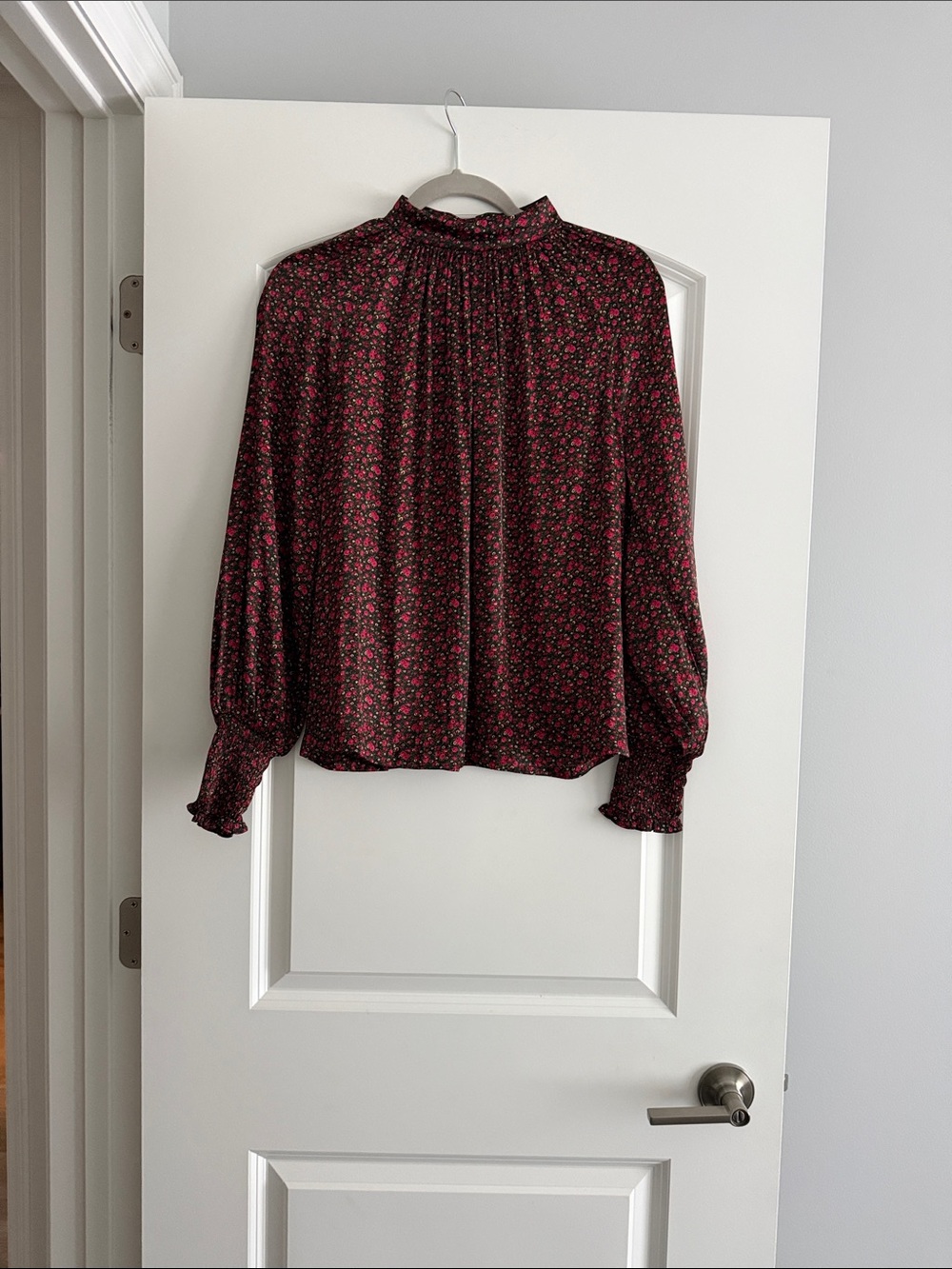 GAP Burgundy Floral High-Neck Long-Sleeve Blouse